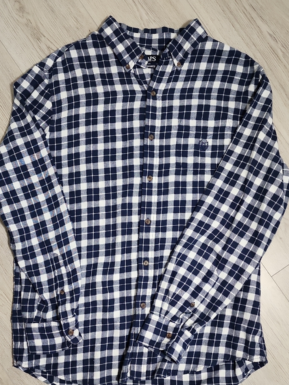 Chaps Navy & White Plaid Button-Down Shirt Size Large